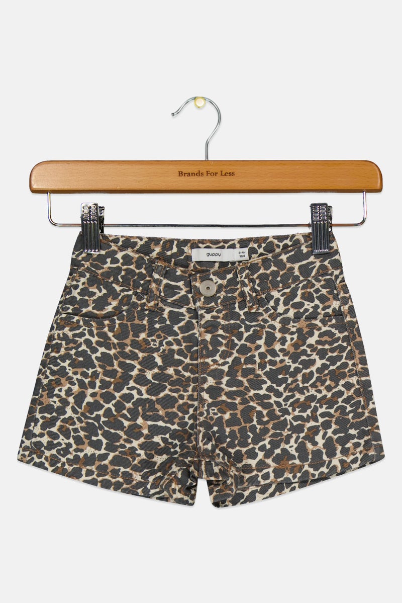 guppy Toddlers Girl Animal Print Denim Shorts, Multicolor - Image 2